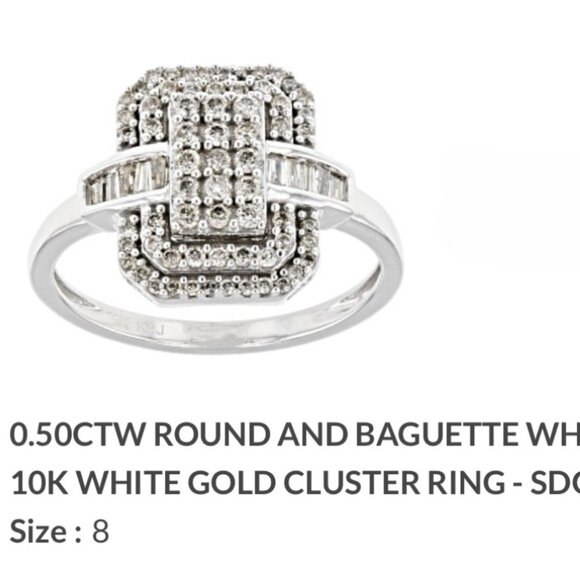 .50 ctw round & baguette white diamond ring-10k white gold size 8 - Picture 2 of 3